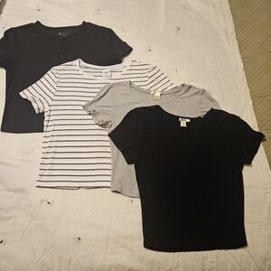 Classic Black and Gray Women's Short Sleeve Tops